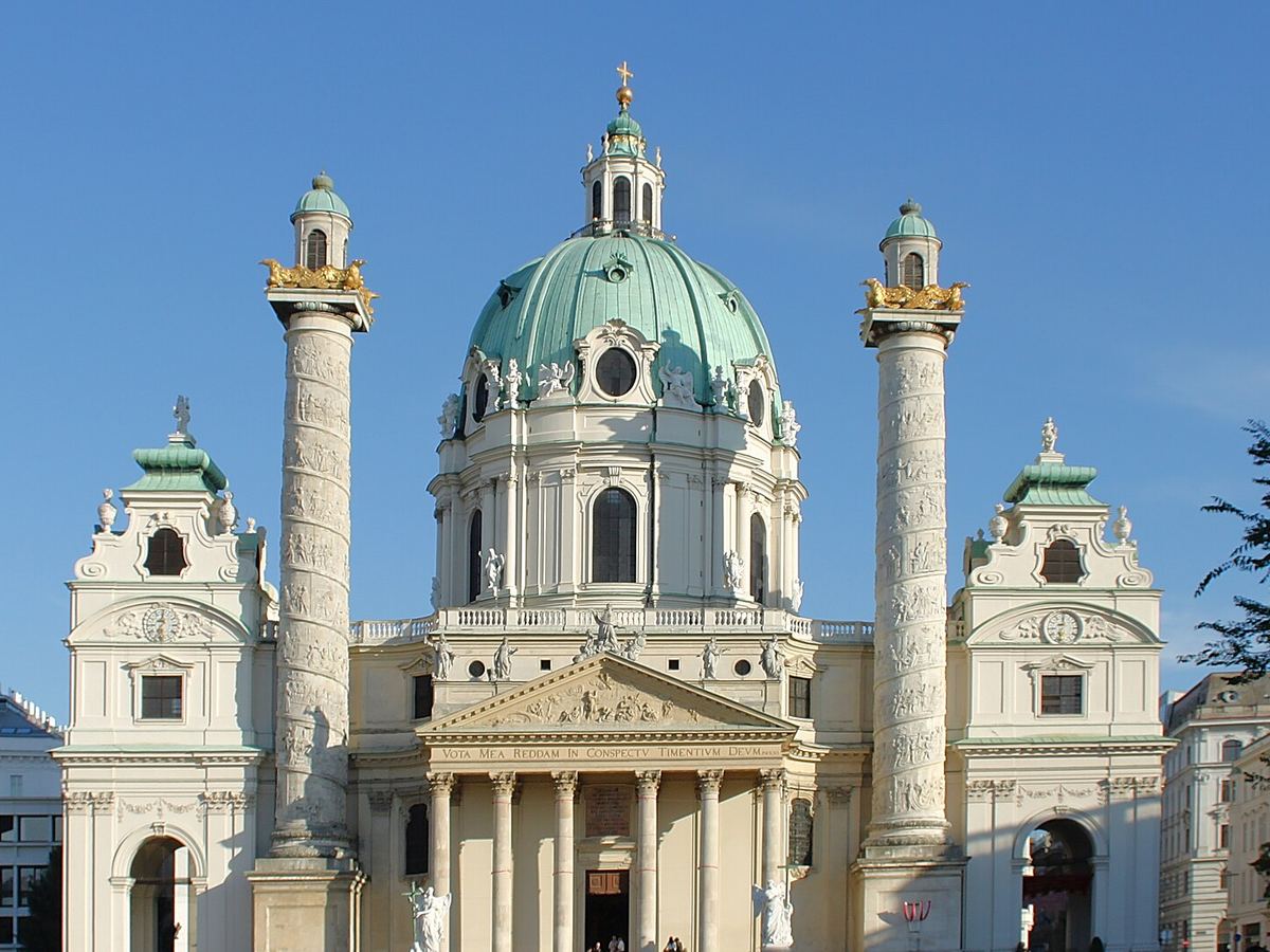 The baroque Karlskirche in Vienna in evening light